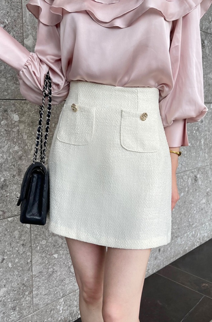 gold button skirt